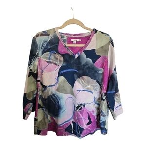 Chico's Multicolor Abstract Three-quarter Sleeve Top
